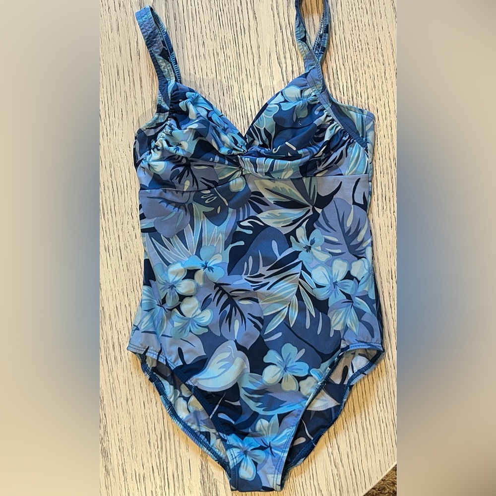 Land’s End One Piece Blue Floral Swimsuit Sz 12